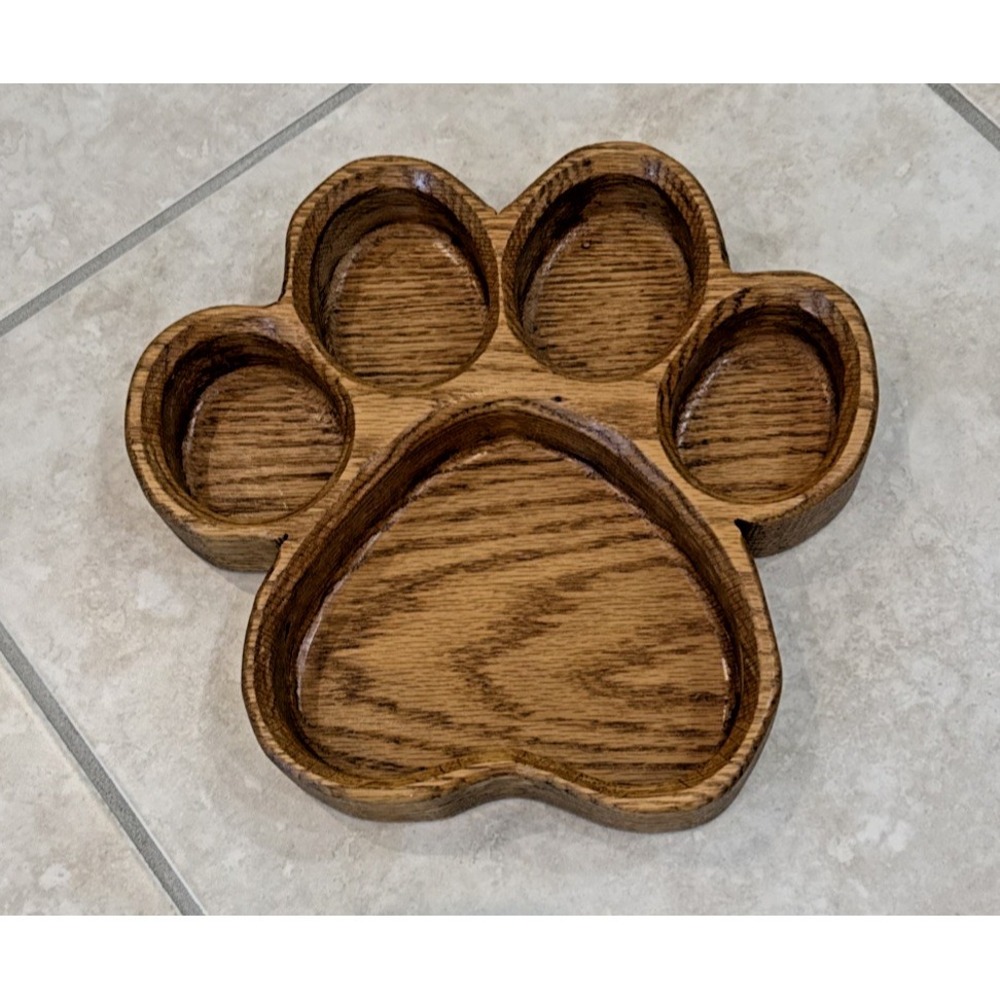 Handcrafted Wooden Paw Print Shaped Tray Catch All Bowl Serving Tray 10.5x10x1.5